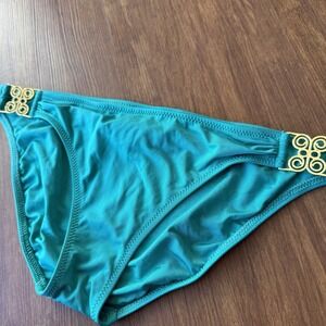 Trina Turk Bikini Bottom Turquoise Green Swim Womens 8 Gold Metal Accents